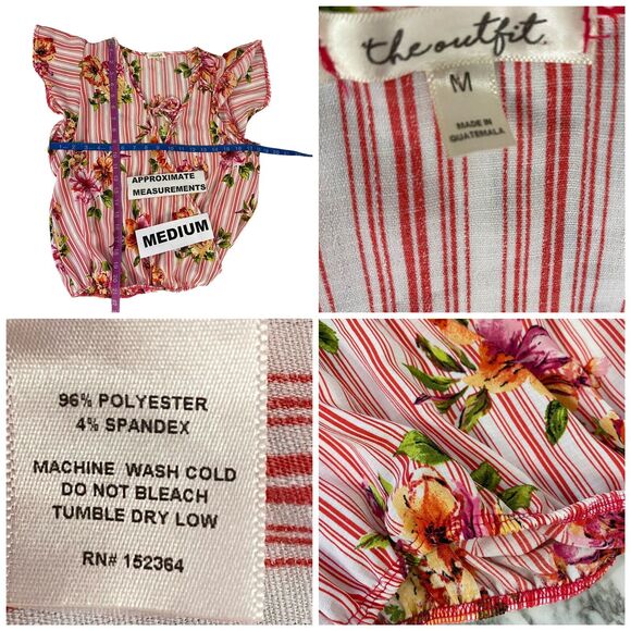 The Outfit Blouse Womens Medium Stripe Floral Surplice Work Office Beach Coastal - Picture 3 of 15